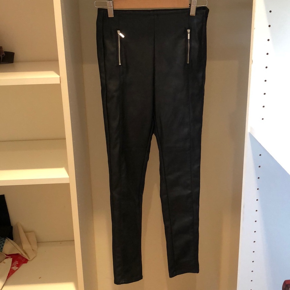 Black faux leather pants